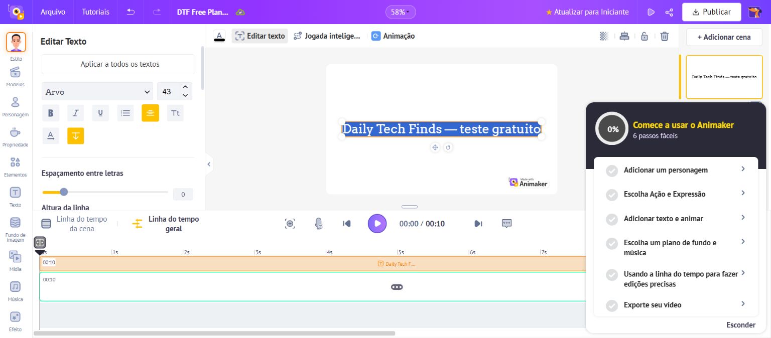Animaker canvas with fictional Daily Tech Finds text