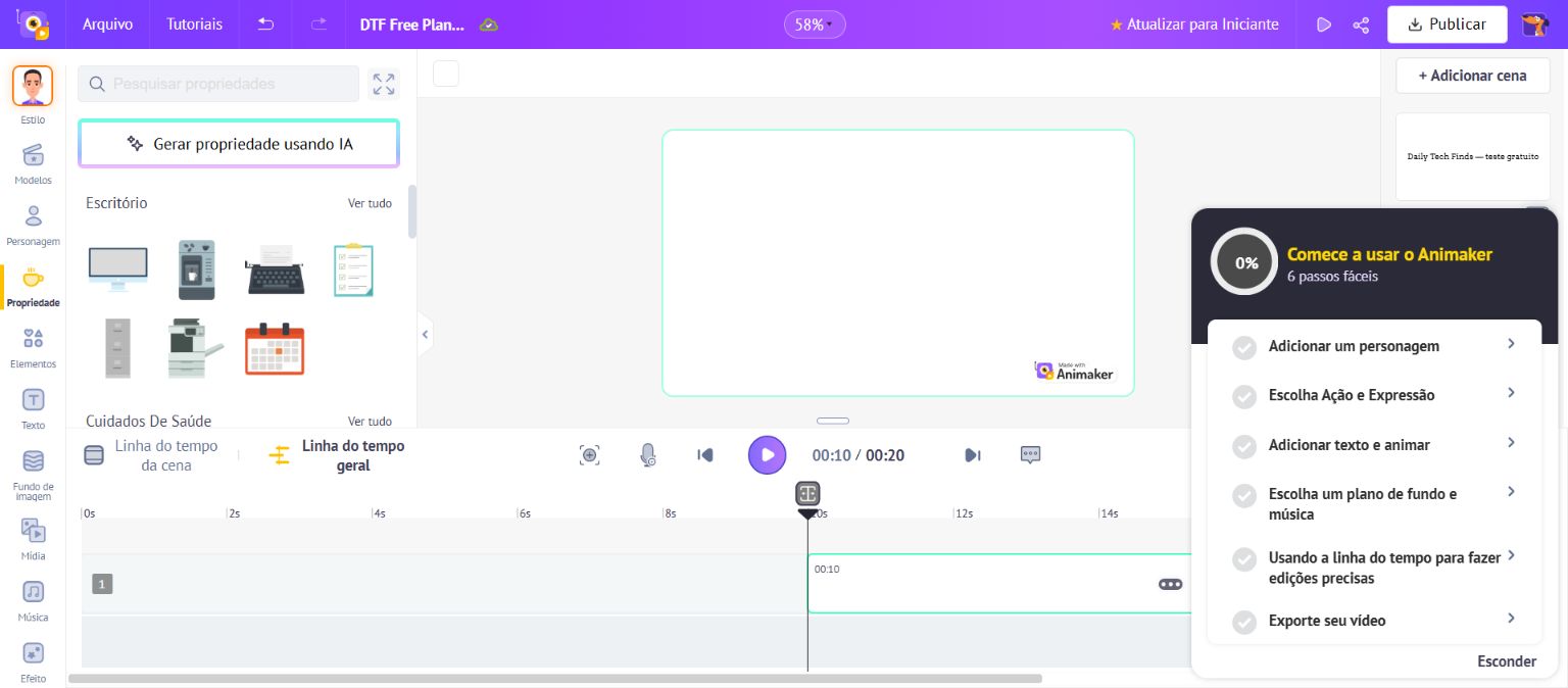Animaker editor showing two scenes and timeline